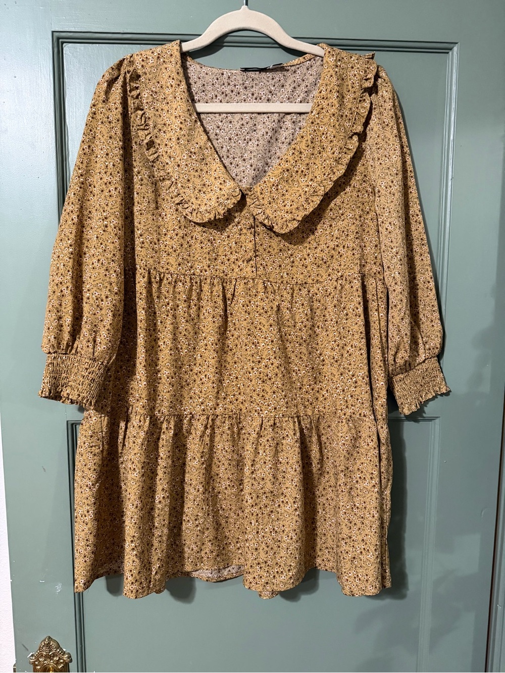 Lush Mustard Micro Floral Ruffle Dress